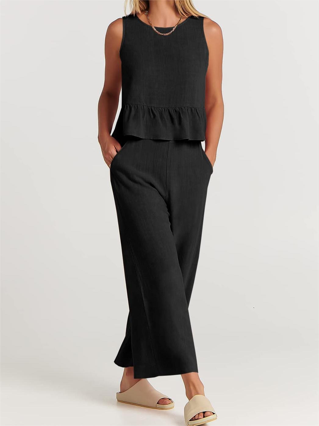 Ensemble 2 pièces pour femmes - Top sans manches - Pantalon large - Coupe décontractée