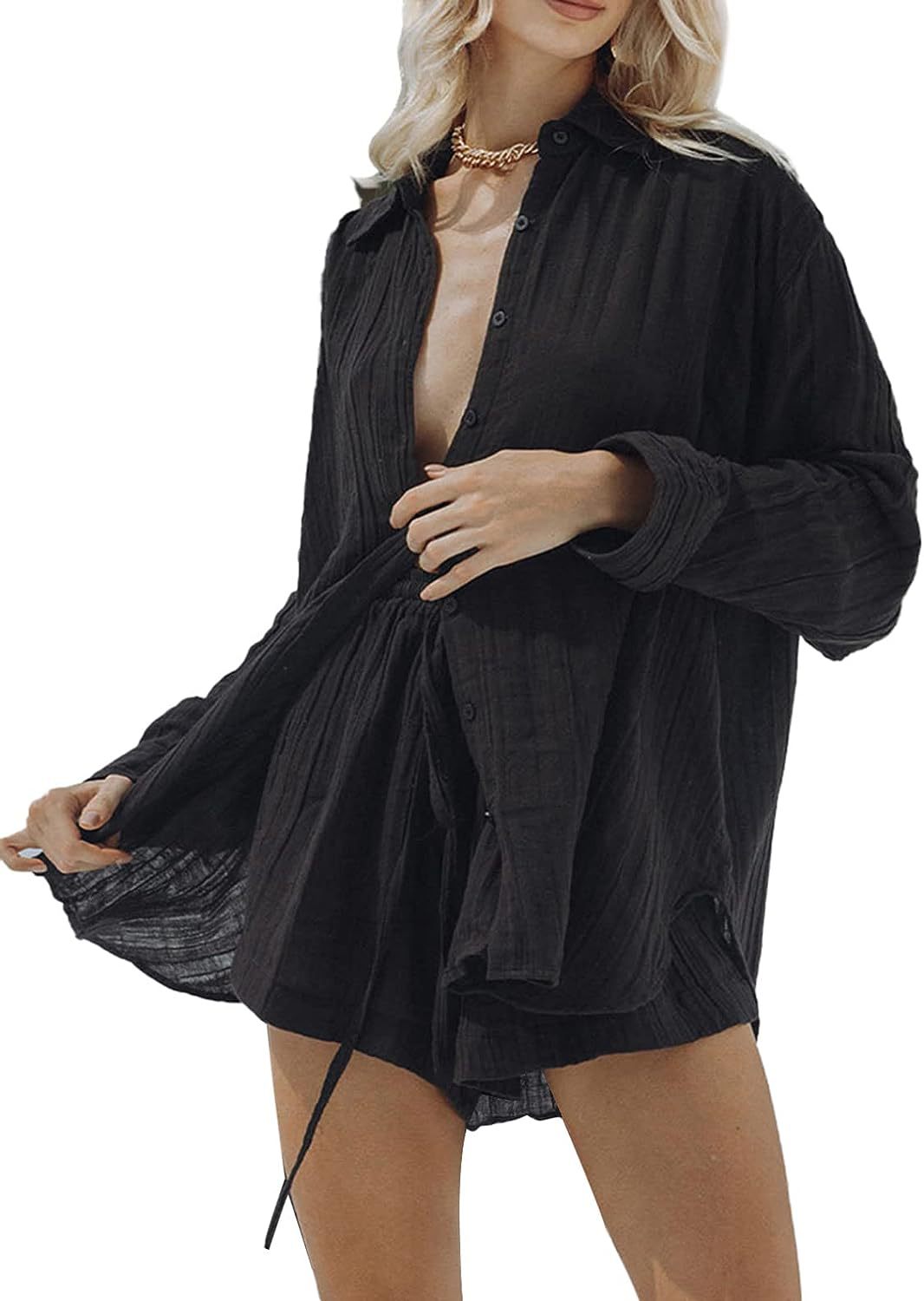 Ensemble Femme Détente – Chemise Longue Oversize – Short Taille Cordon