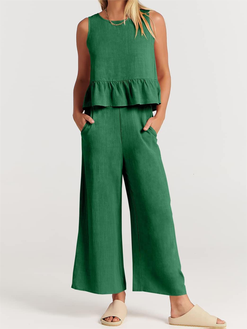 Ensemble 2 pièces pour femmes - Top sans manches - Pantalon large - Coupe décontractée