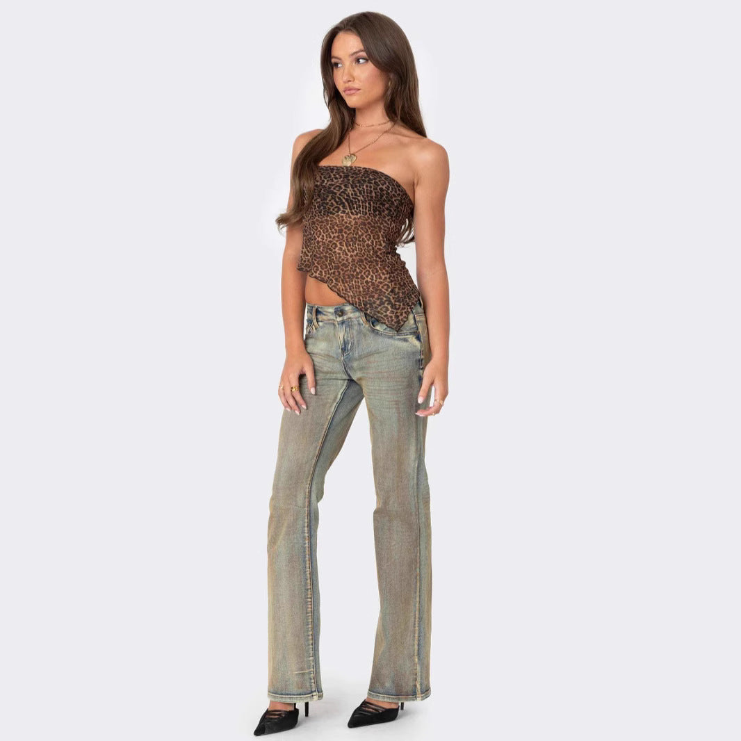 Top tube femme – Coupe ajustée – Sans bretelles – Ourlet asymétrique – Style court