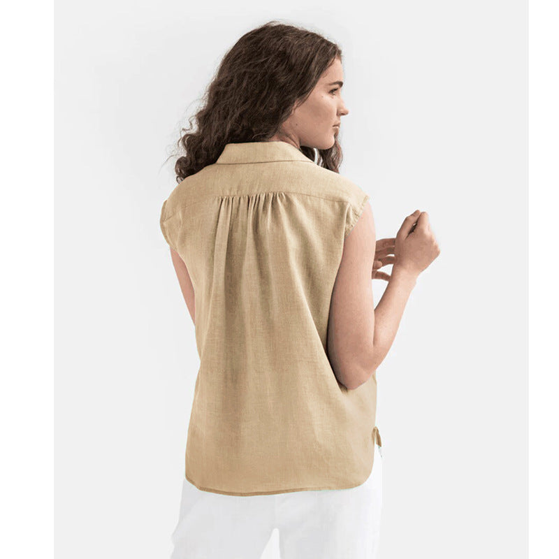 Blouse sans manches femme – Coupe décontractée – Col classique