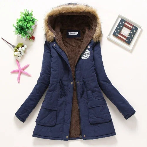 Veste Parka Femme - Capuche Doublée Fausse Fourrure - Taille Ajustable - Doublure Chaude