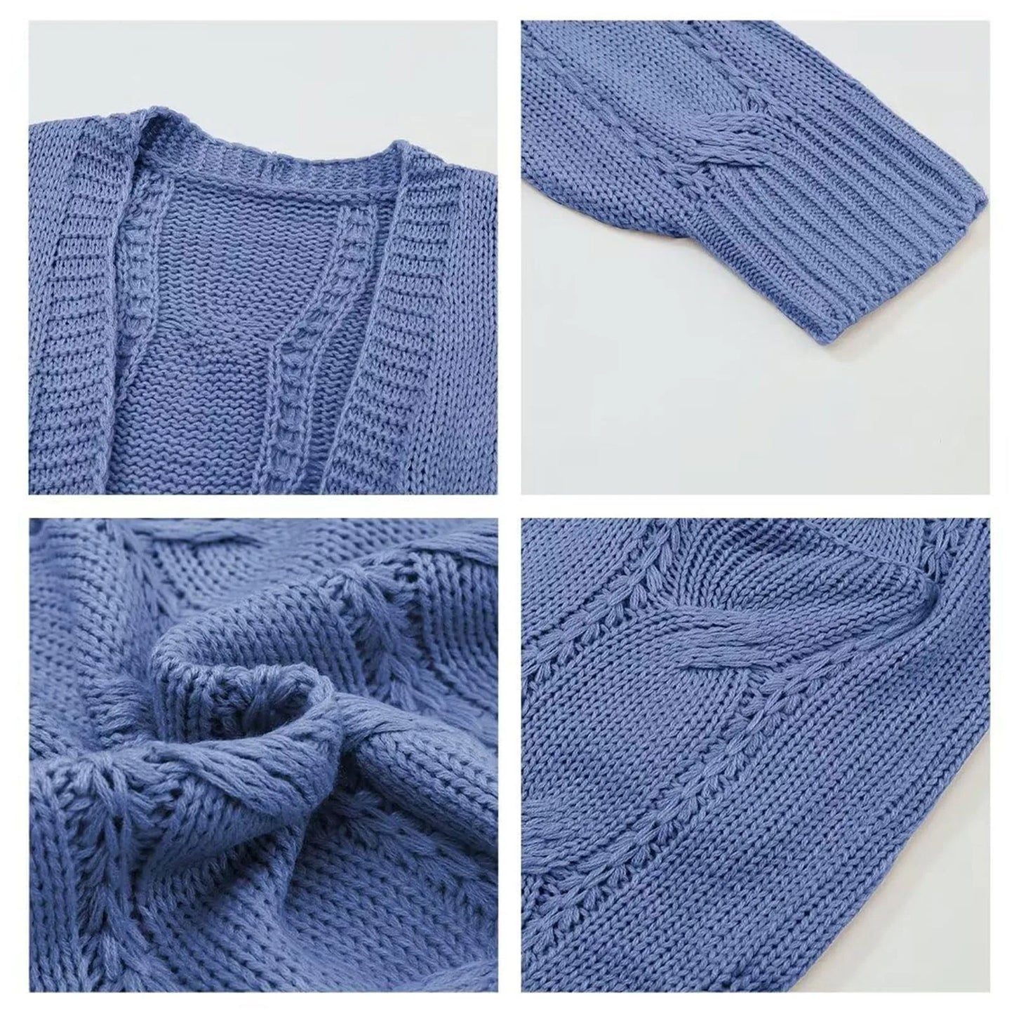 Femme Gilet Tricot Ouvert – Maille Texturée – Coupe Ample – Manches Longues – Poches Pratiques