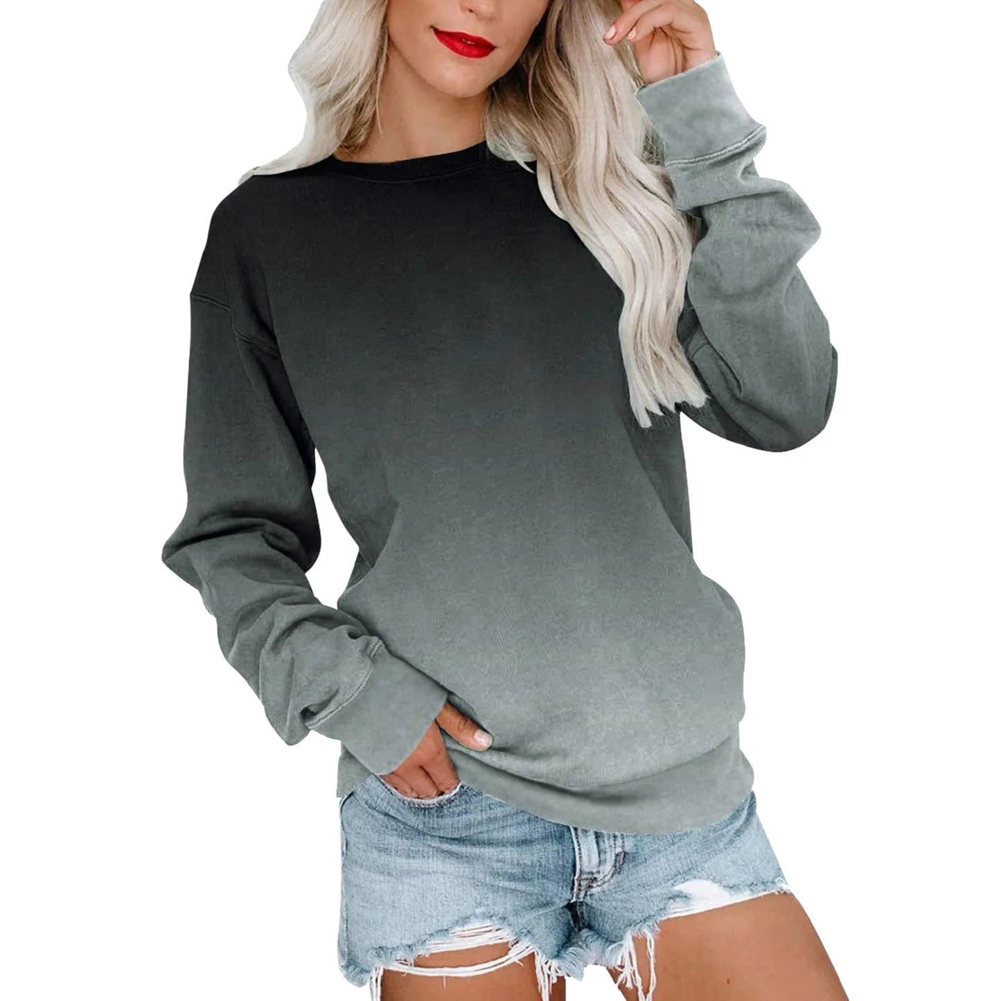 Sweat-shirt Femme – Col Rond – Manches Longues – Motif Dégradé – Coupe Ample