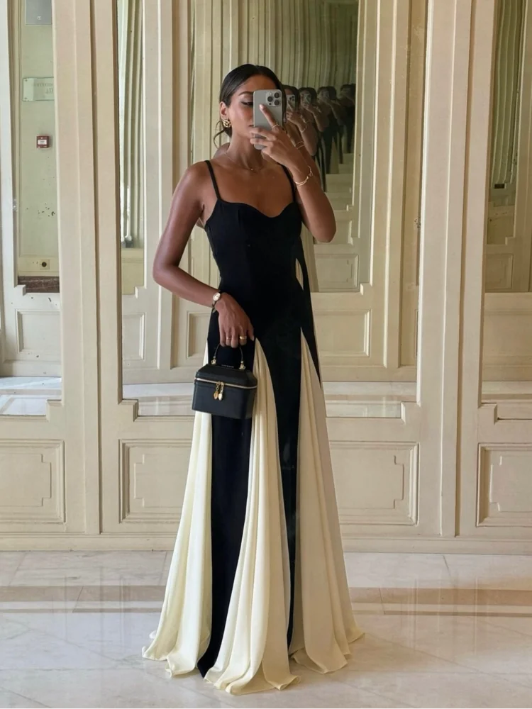 Robe de soirée femme – Longue fluide – Décolleté carré – Bretelles fines élégantes