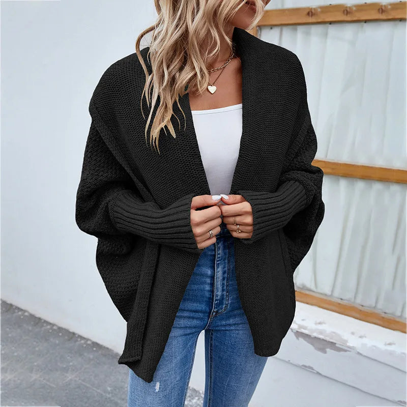 Femme Gilet Ouvert – Maille Épaisse – Coupe Ample – Manches Longues – Style Décontracté