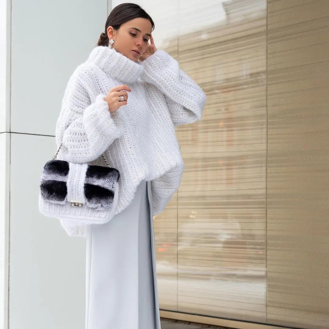 Femme Pull Col Roulé - Maille Épaisse - Coupe Oversize - Doux et Confortable