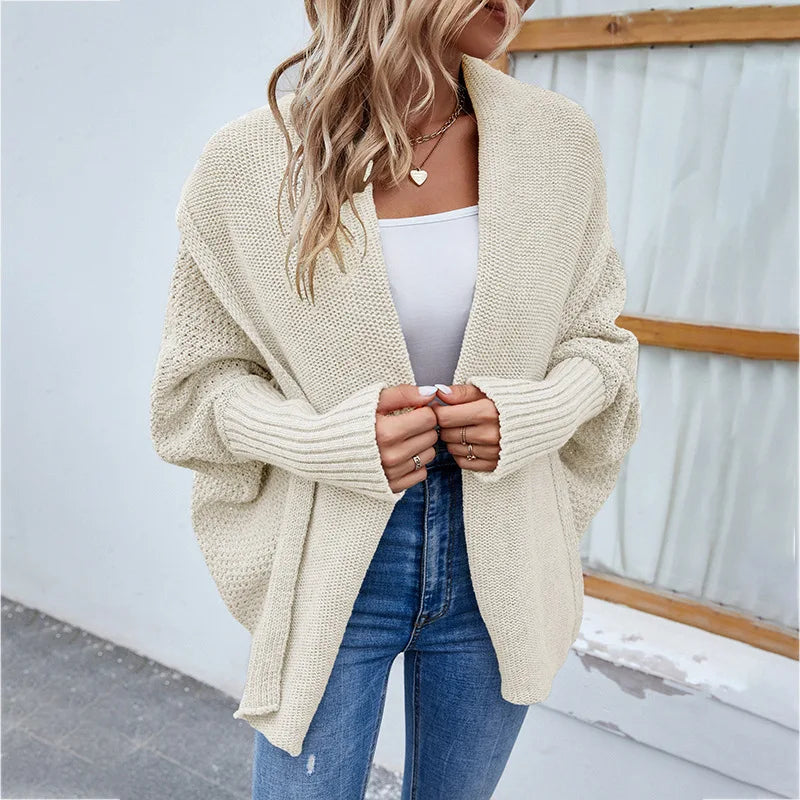 Femme Gilet Ouvert – Maille Épaisse – Coupe Ample – Manches Longues – Style Décontracté