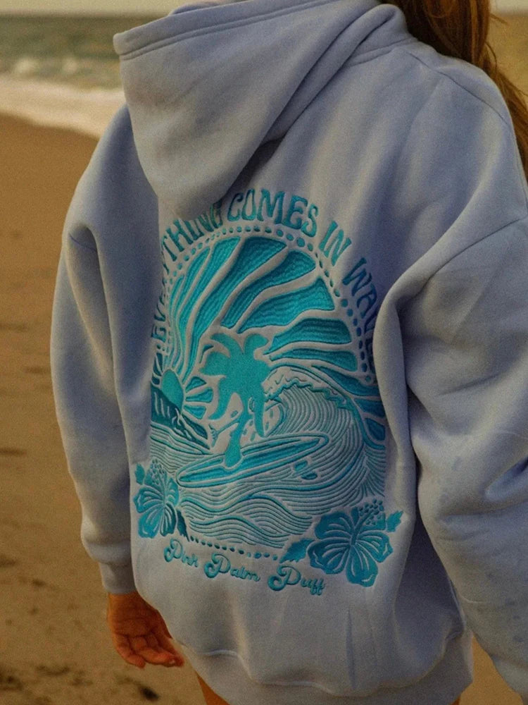 Hoodie Femme – Motif Graphique Surf – Coupe Décontractée – Capuche Confortable