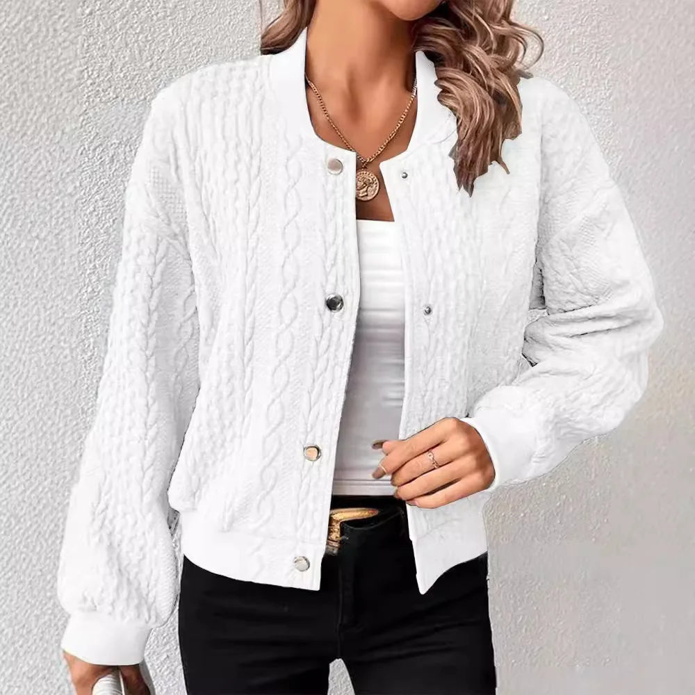 Veste bomber femme - maille torsadée - coupe décontractée - fermeture à boutons