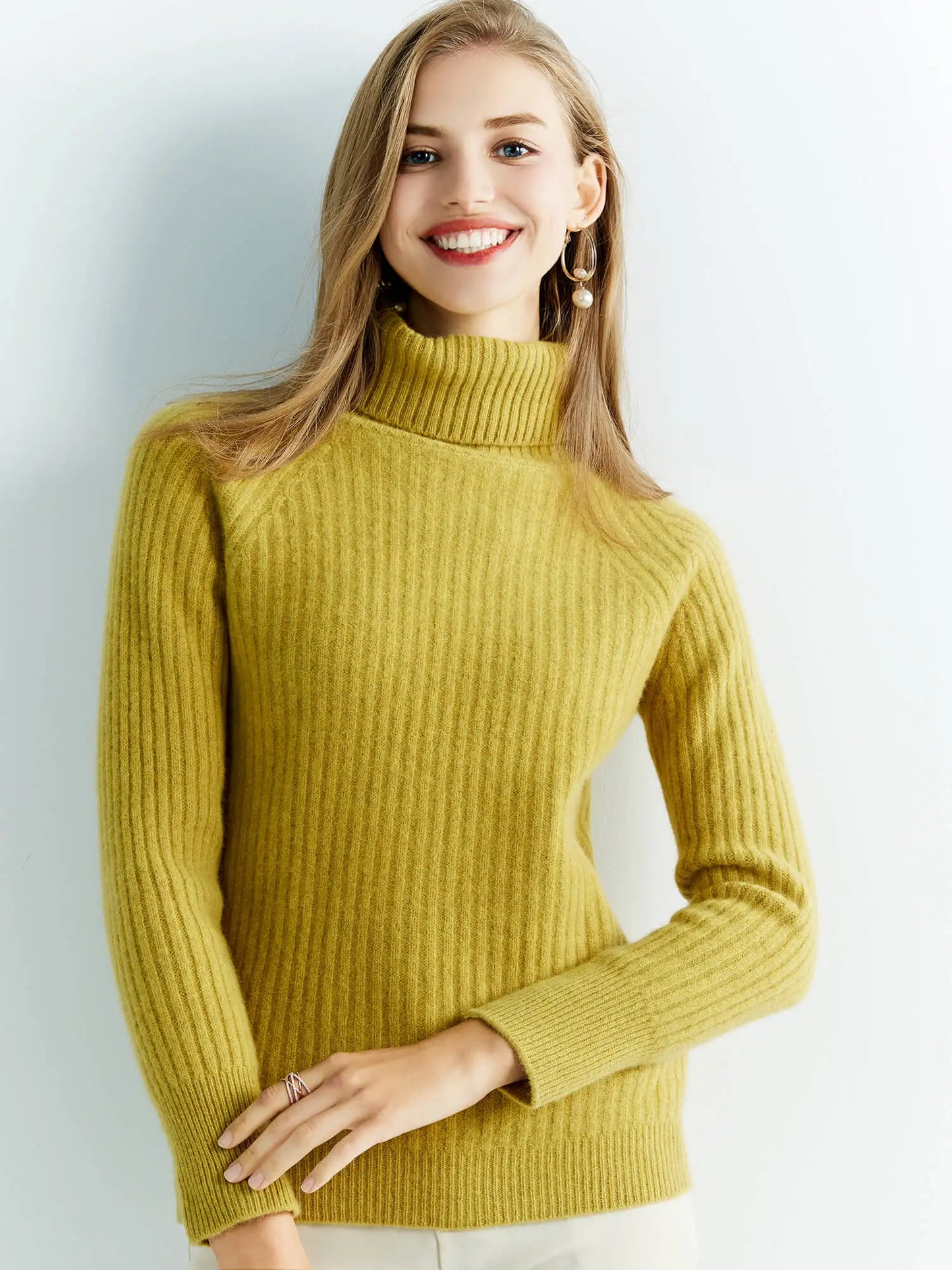 Pull Col Roulé Femme - Maille Côtelée - Coupe Ajustée - Manches Longues Confortables