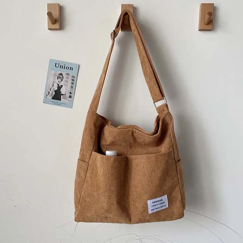 Sac bandoulière femme - Côtelé décontracté - Multi-poches - Bandoulière large confortable