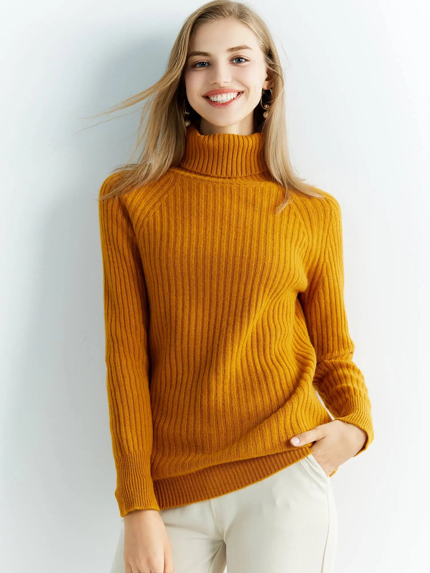 Pull Col Roulé Femme - Maille Côtelée - Coupe Ajustée - Manches Longues Confortables