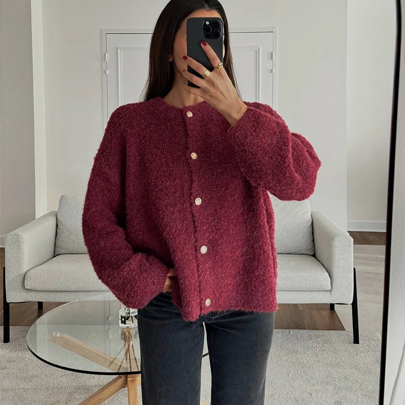 Cardigan Femme - Maille Texturée - Coupe Décontractée - Boutonnage Frontal Chic