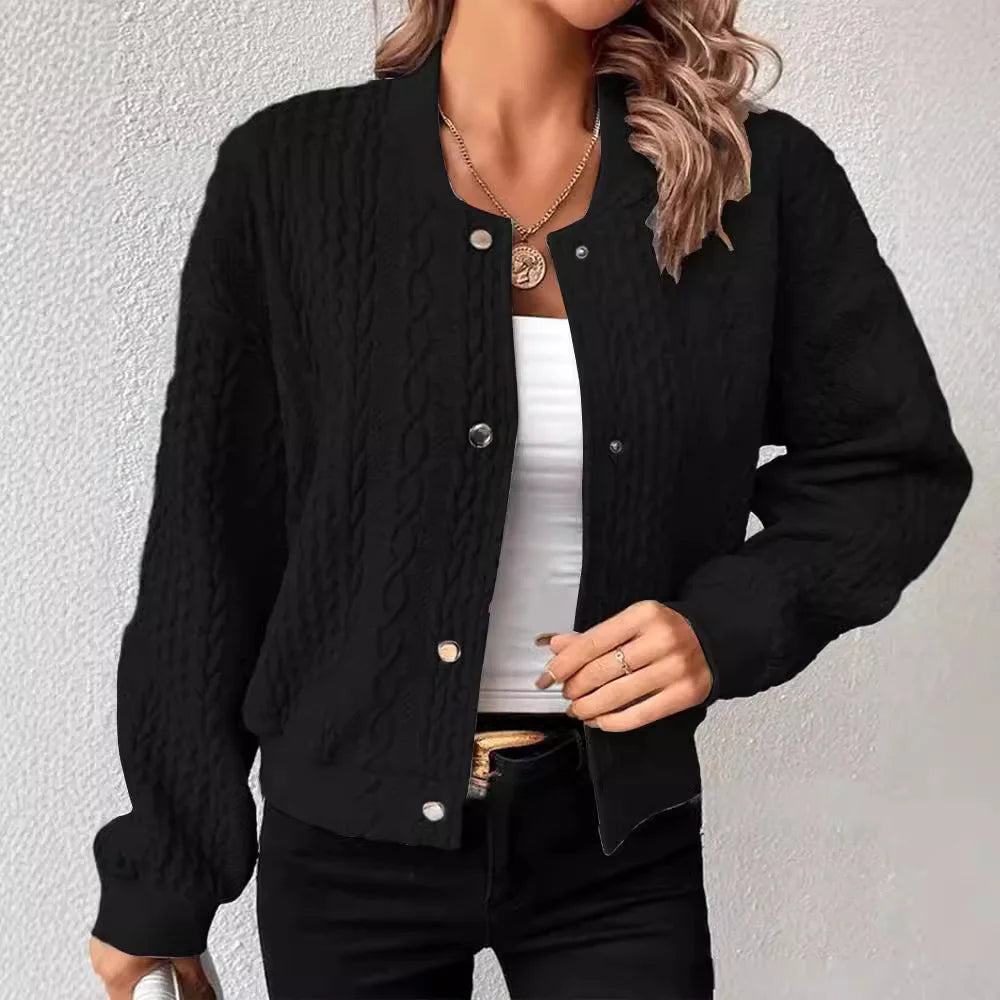 Veste bomber femme - maille torsadée - coupe décontractée - fermeture à boutons