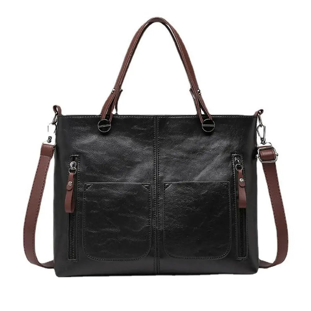 Sac Cabas Femme - Cuir Véritable - Multi-Poches - Bandoulière Ajustable Amovible
