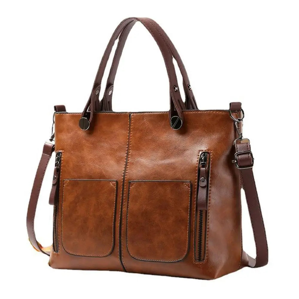 Sac Cabas Femme - Cuir Véritable - Multi-Poches - Bandoulière Ajustable Amovible