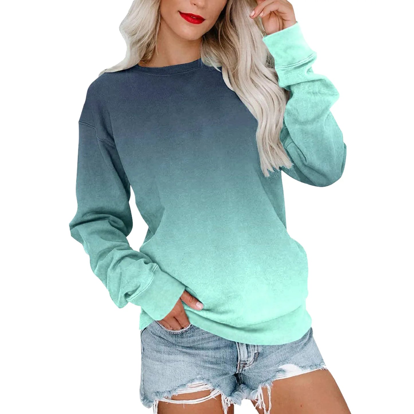 Sweat-shirt Femme – Col Rond – Manches Longues – Motif Dégradé – Coupe Ample