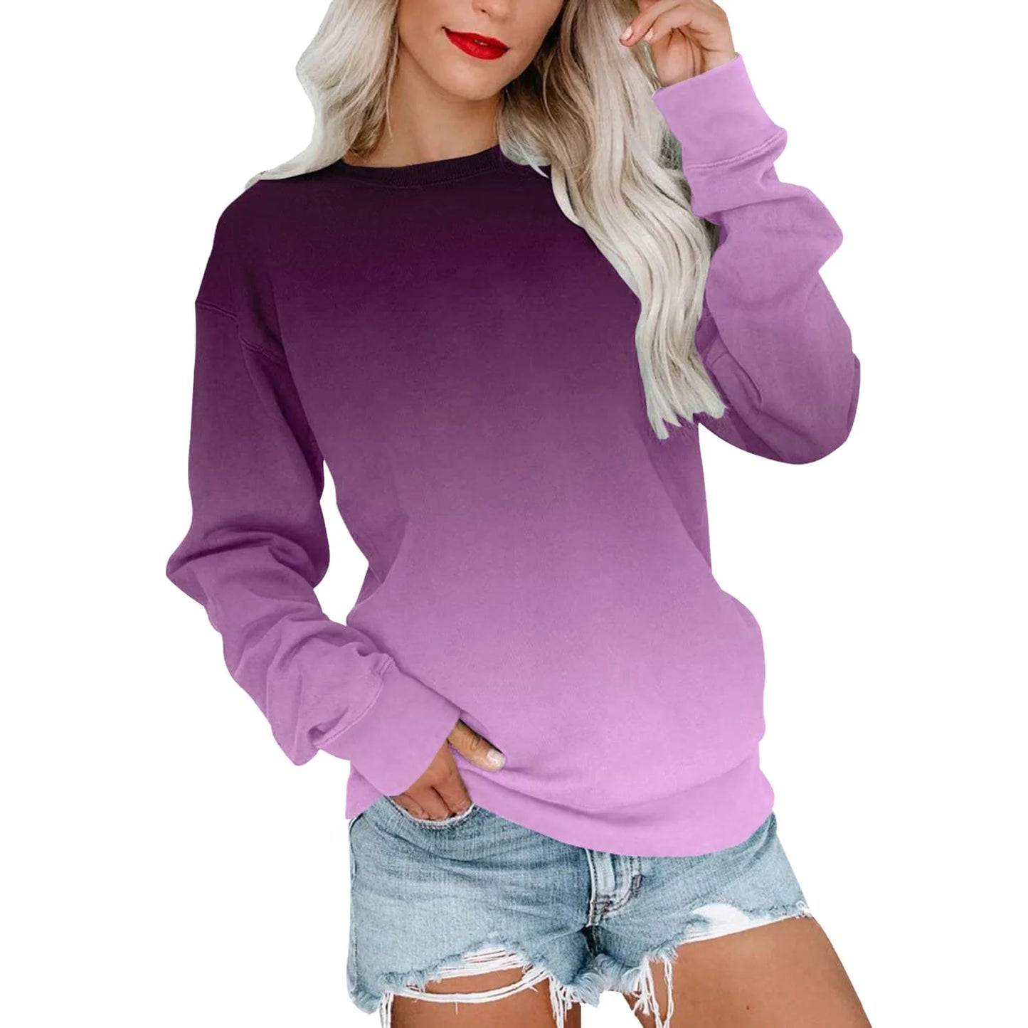 Sweat-shirt Femme – Col Rond – Manches Longues – Motif Dégradé – Coupe Ample