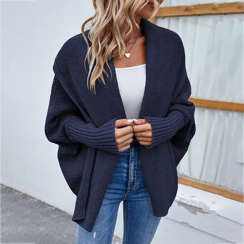 Femme Gilet Ouvert – Maille Épaisse – Coupe Ample – Manches Longues – Style Décontracté