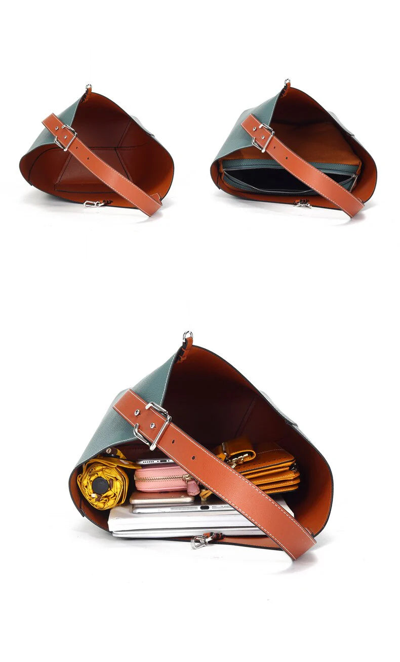 Sac seau femme - Cuir texturé - Bandoulière réglable - Format spacieux élégant