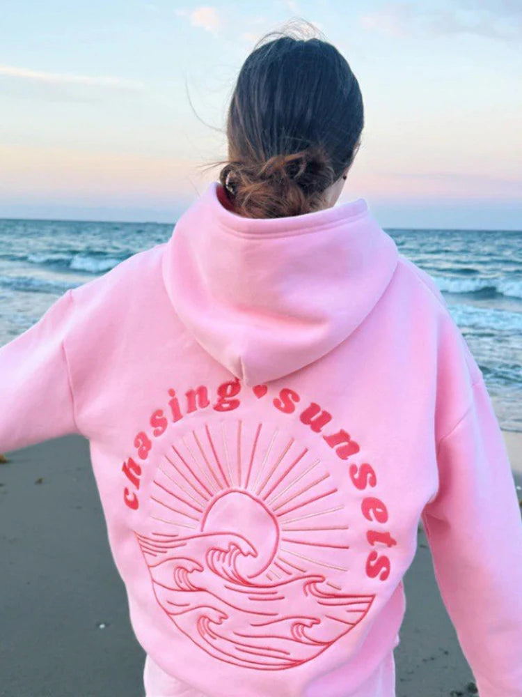Hoodie Femme – Motif Graphique Surf – Coupe Décontractée – Capuche Confortable