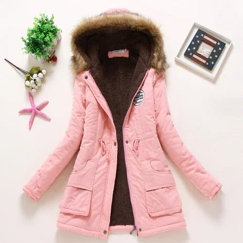 Veste Parka Femme - Capuche Doublée Fausse Fourrure - Taille Ajustable - Doublure Chaude