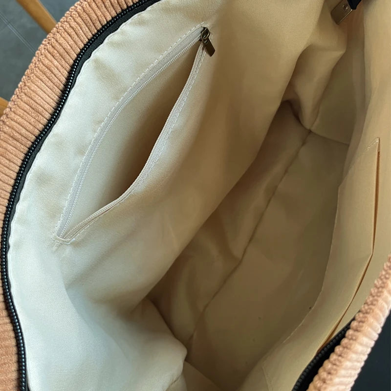 Sac bandoulière femme - Côtelé décontracté - Multi-poches - Bandoulière large confortable