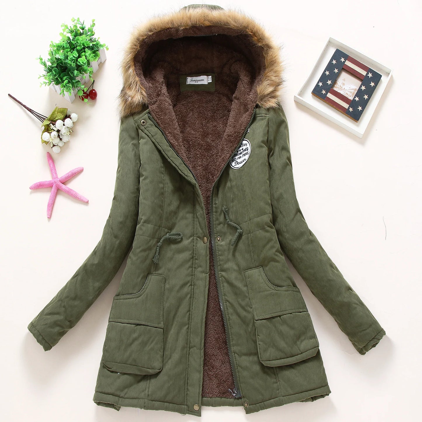 Veste Parka Femme - Capuche Doublée Fausse Fourrure - Taille Ajustable - Doublure Chaude