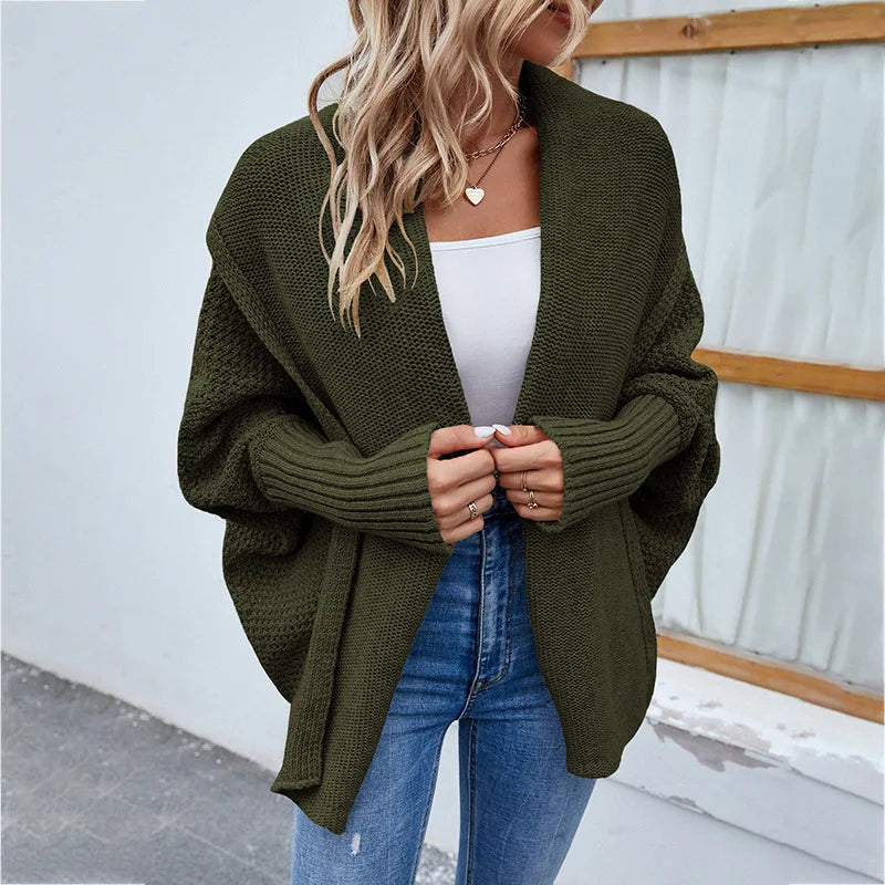 Femme Gilet Ouvert – Maille Épaisse – Coupe Ample – Manches Longues – Style Décontracté