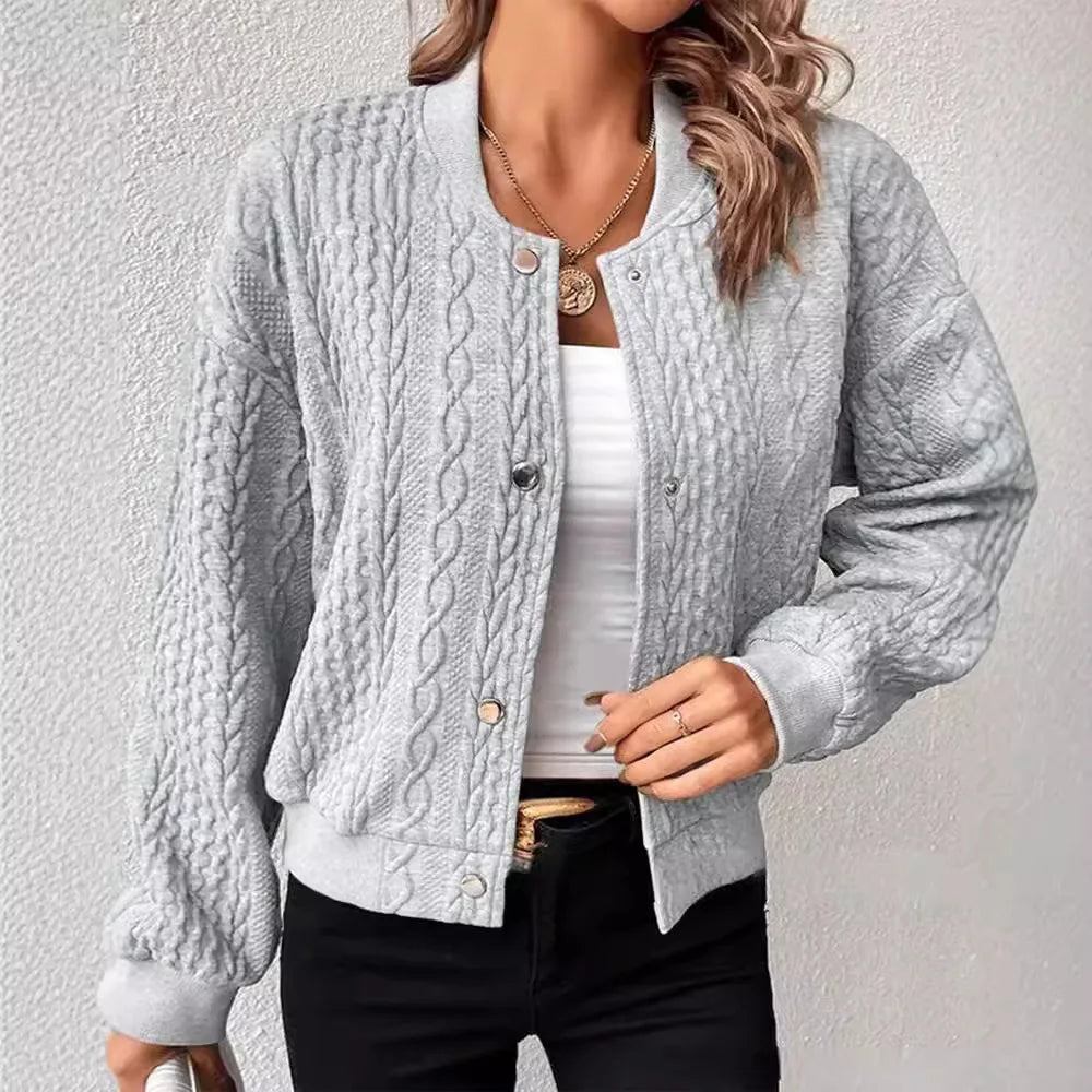Veste bomber femme - maille torsadée - coupe décontractée - fermeture à boutons