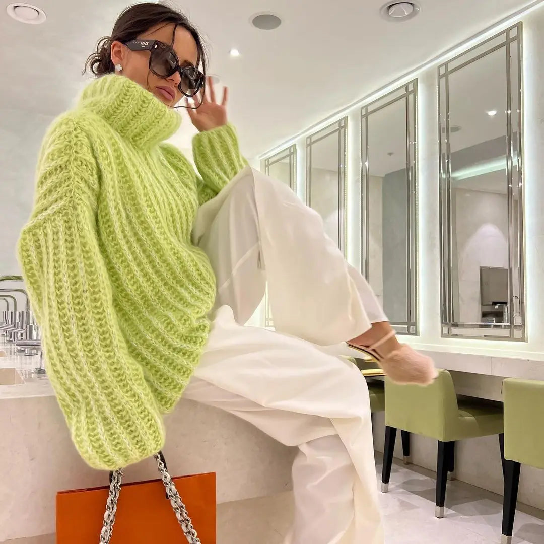 Femme Pull Col Roulé - Maille Épaisse - Coupe Oversize - Doux et Confortable