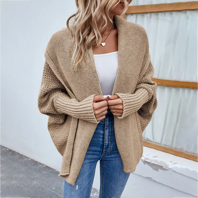 Femme Gilet Ouvert – Maille Épaisse – Coupe Ample – Manches Longues – Style Décontracté