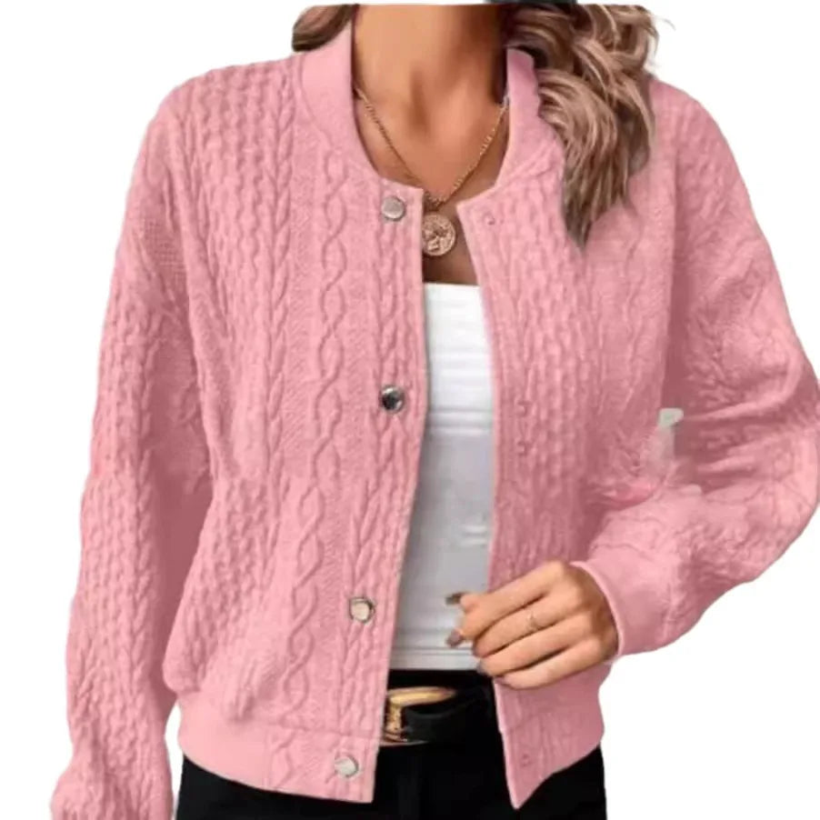 Veste bomber femme - maille torsadée - coupe décontractée - fermeture à boutons