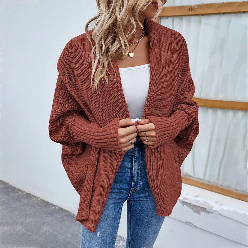 Femme Gilet Ouvert – Maille Épaisse – Coupe Ample – Manches Longues – Style Décontracté
