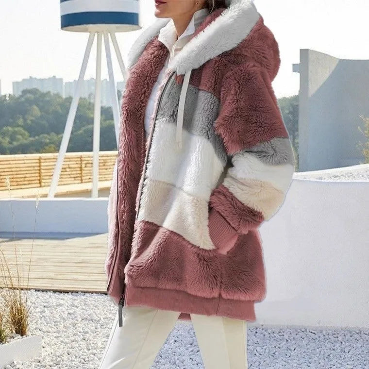 Manteau à Capuche Femme - Doublure Imitation Fourrure - Coupe Oversize - Fermeture Zippée