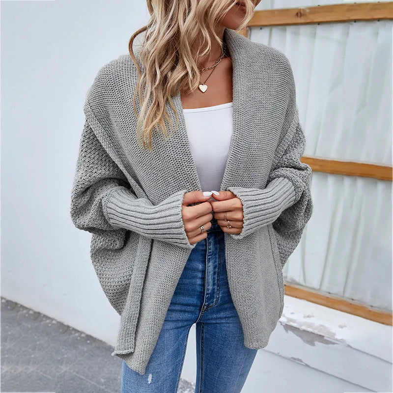 Femme Gilet Ouvert – Maille Épaisse – Coupe Ample – Manches Longues – Style Décontracté