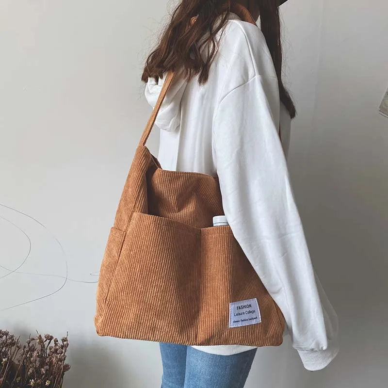 Sac bandoulière femme - Côtelé décontracté - Multi-poches - Bandoulière large confortable