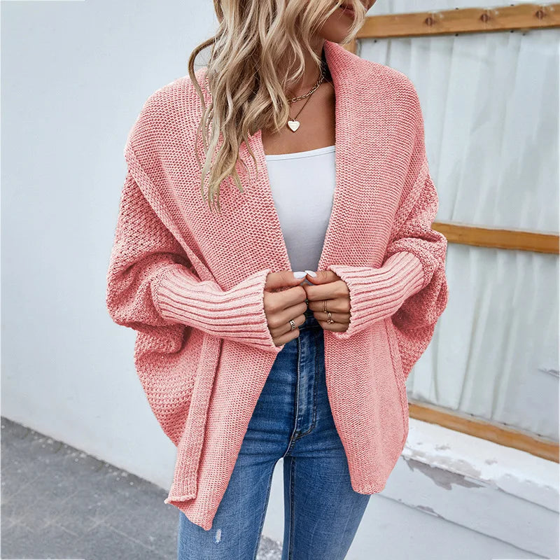 Femme Gilet Ouvert – Maille Épaisse – Coupe Ample – Manches Longues – Style Décontracté