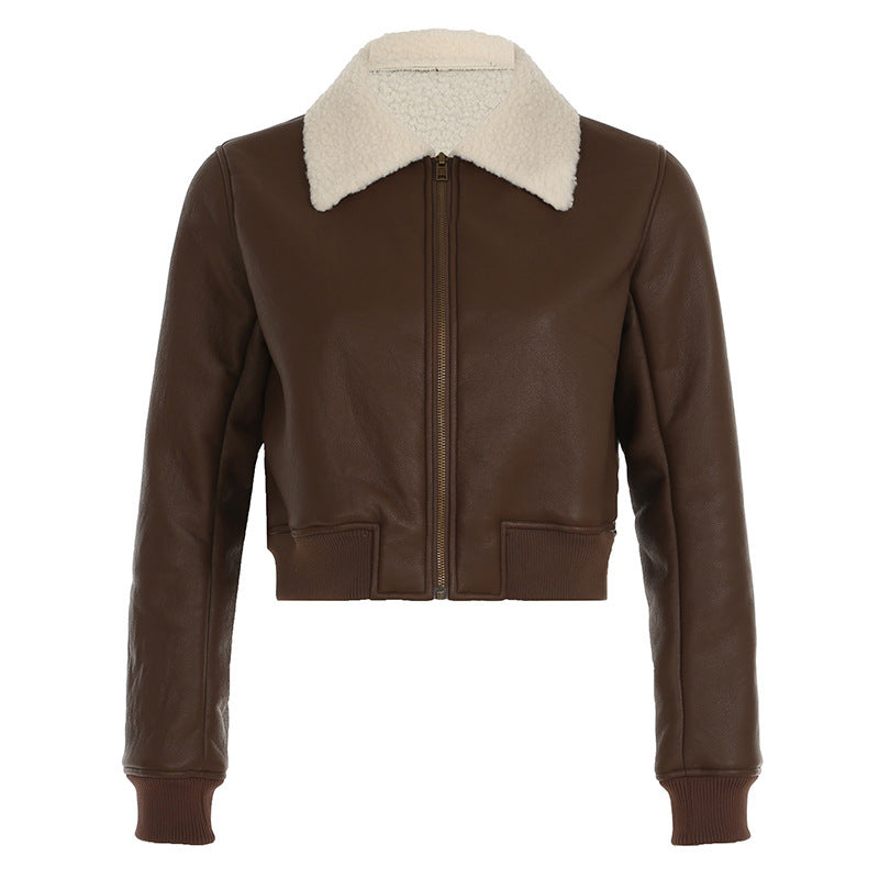 Kunstlederjacke mit Fellrevers