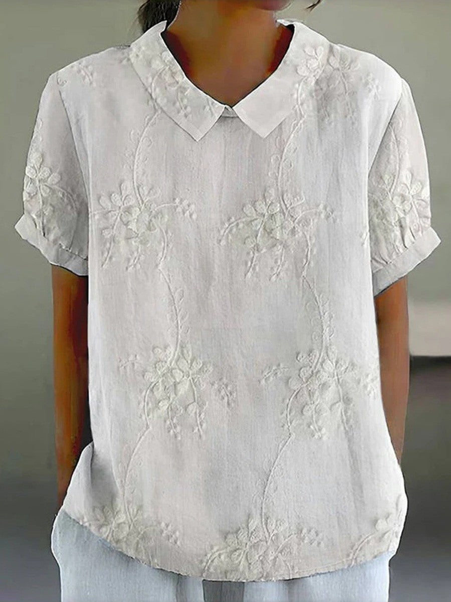 Chemisier femme - Coupe décontractée - Manches courtes - Motif floral gaufré