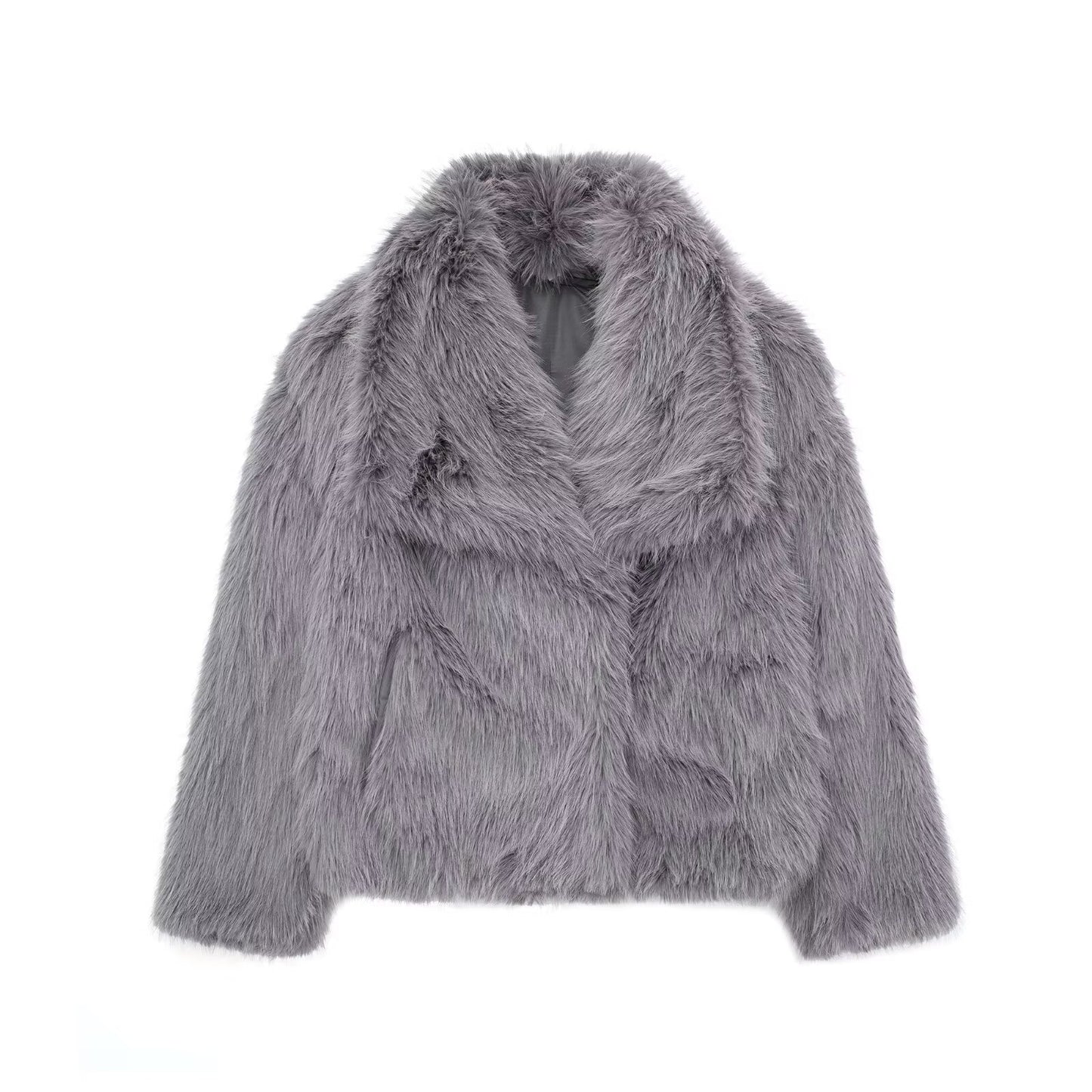 Manteau Femme en Fausse Fourrure - Coupe Longue - Col Large - Doublure Chaude