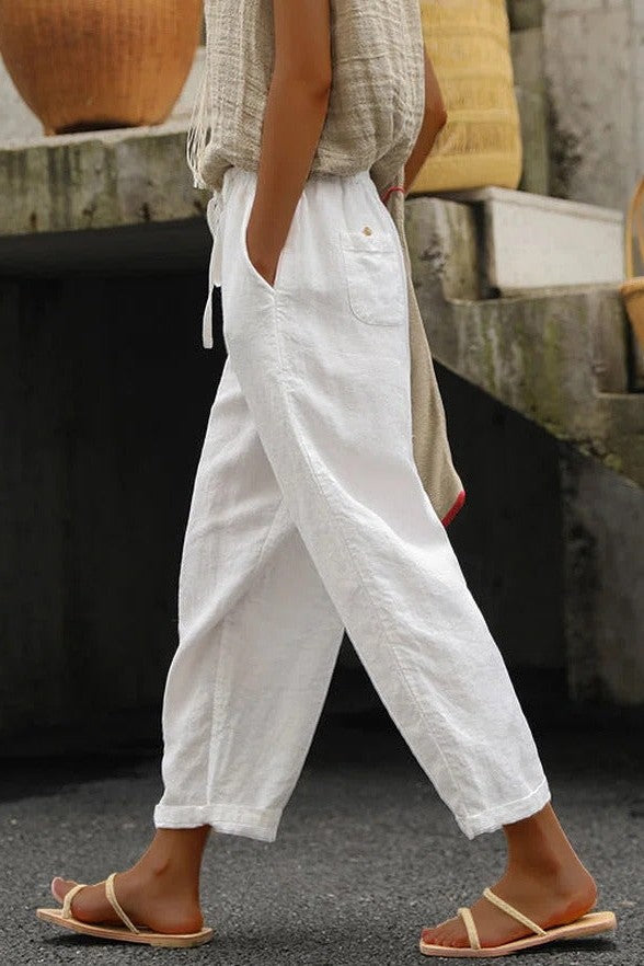 Pantalon femme – Coupe ample – Tissu respirant – Taille cordon ajustable – Longueur de la cheville