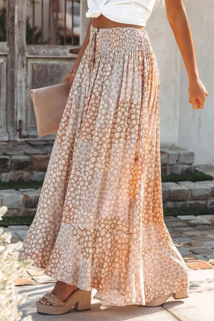 Jupe Longue Femme – Taille Élastique – Tissu Fluide – Imprimé Fleuri – Boutonnée