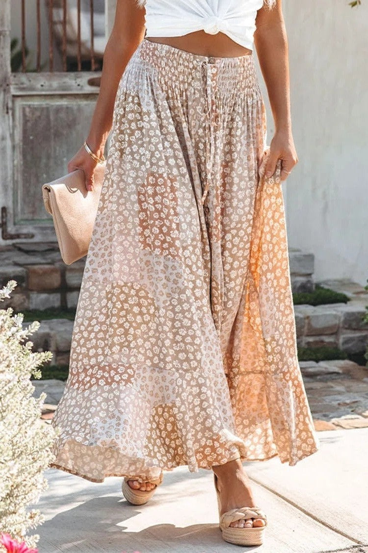 Jupe Longue Femme – Taille Élastique – Tissu Fluide – Imprimé Fleuri – Boutonnée