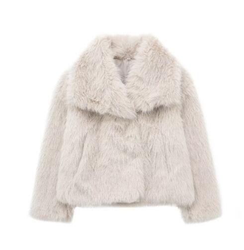 Manteau Femme en Fausse Fourrure - Coupe Longue - Col Large - Doublure Chaude
