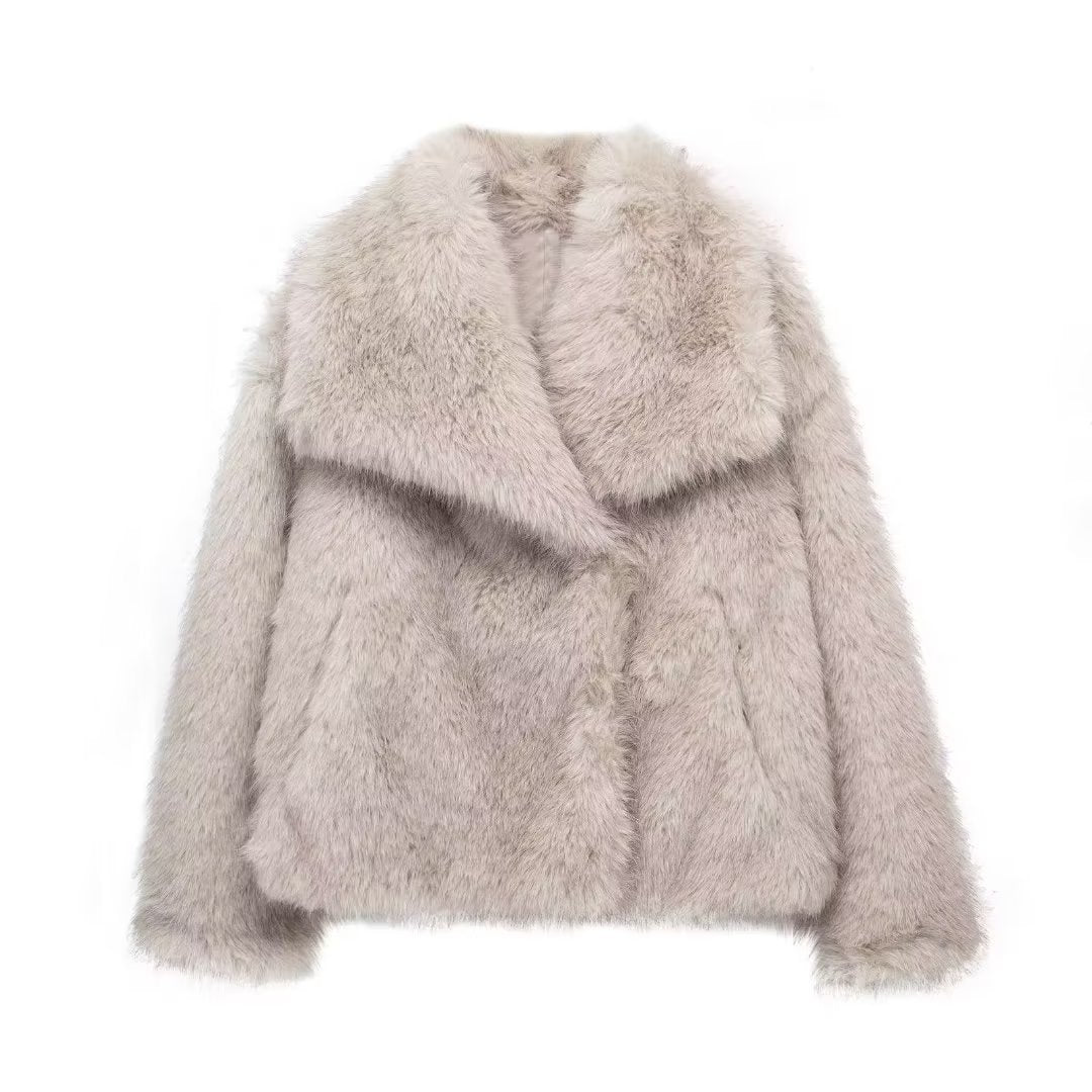 Manteau Femme en Fausse Fourrure - Coupe Longue - Col Large - Doublure Chaude