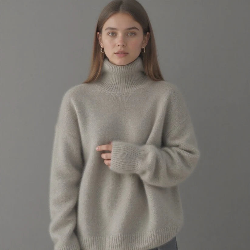 Pull Femme Col Roulé – Coupe Ample – Manches Longues – Maille Douce Confortable