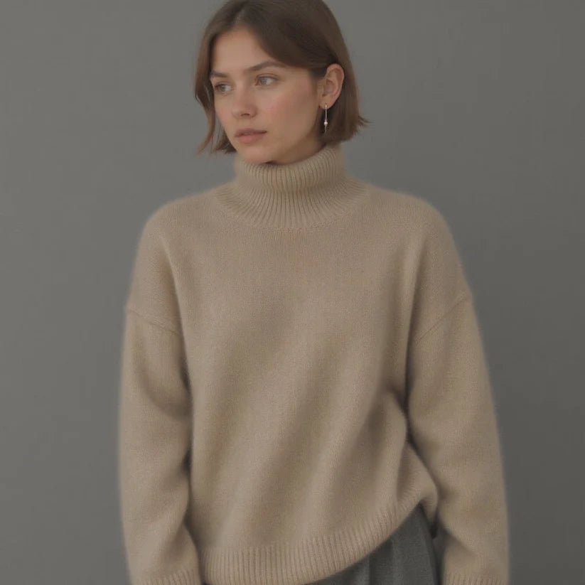 Pull Femme Col Roulé – Coupe Ample – Manches Longues – Maille Douce Confortable