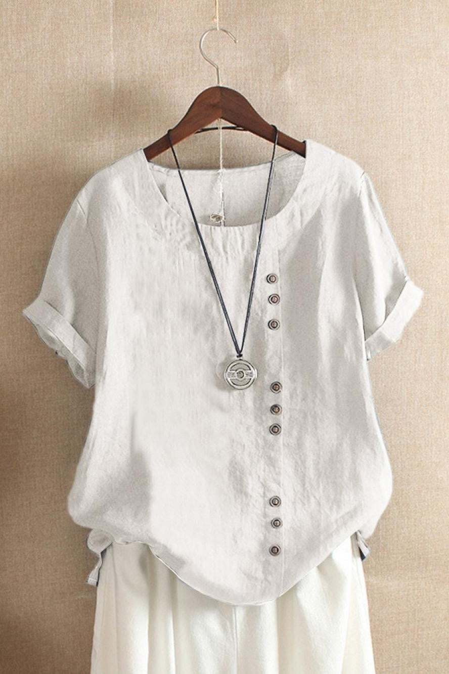 Blouse Femme – Coupe Décontractée – Manches Courtes – Col Rond
